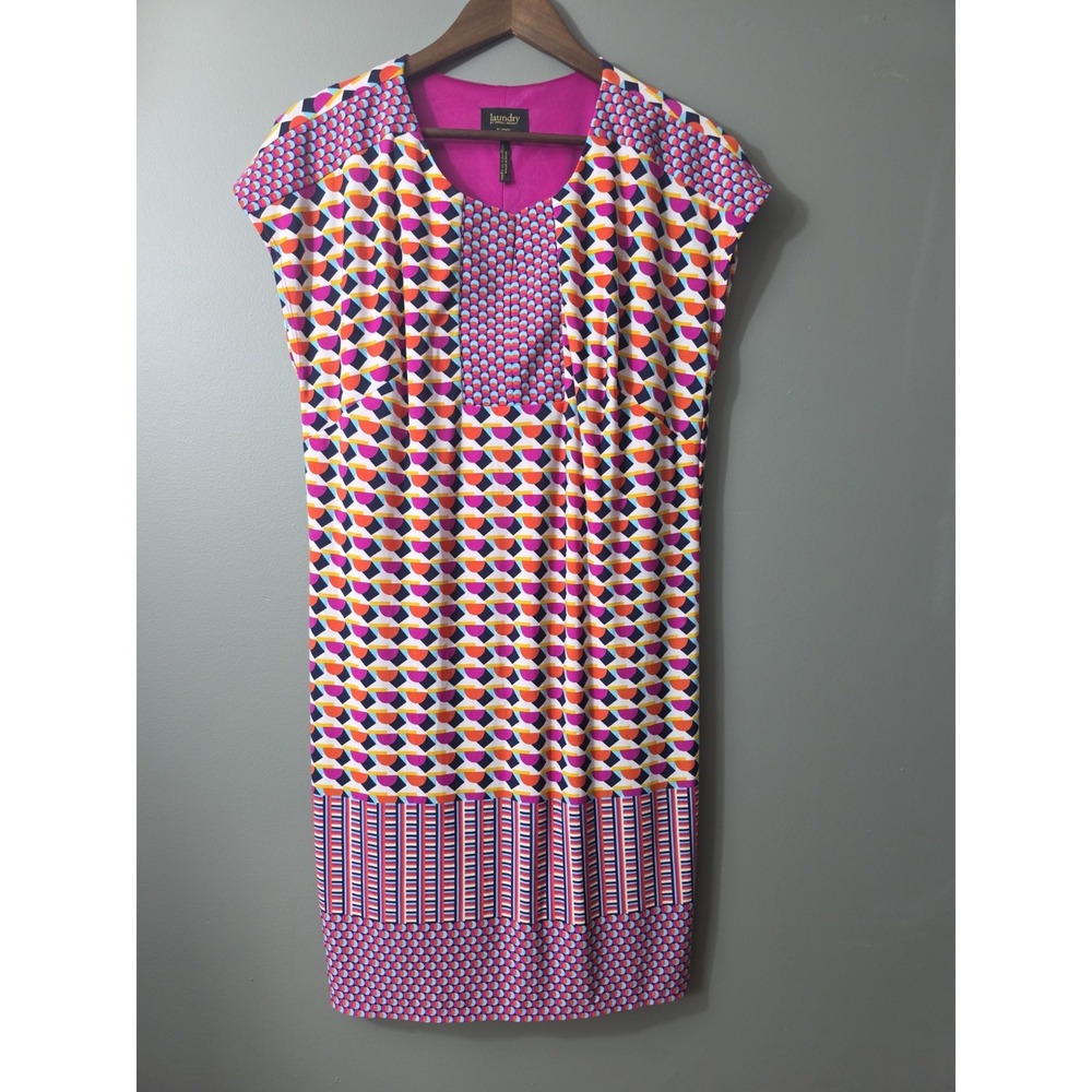 Laundry by Shelli Segal Pink Geometric Shift Dress Cap Sleeve Mini Medium